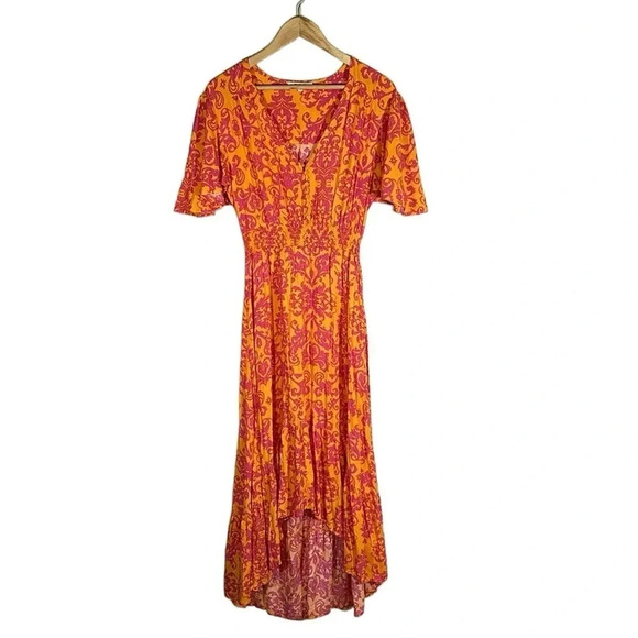 Anthropologie Paisley Print Hi Low Flutter Sleeve Midi Maxi Dress Size 10 Flowy - Picture 2 of 8